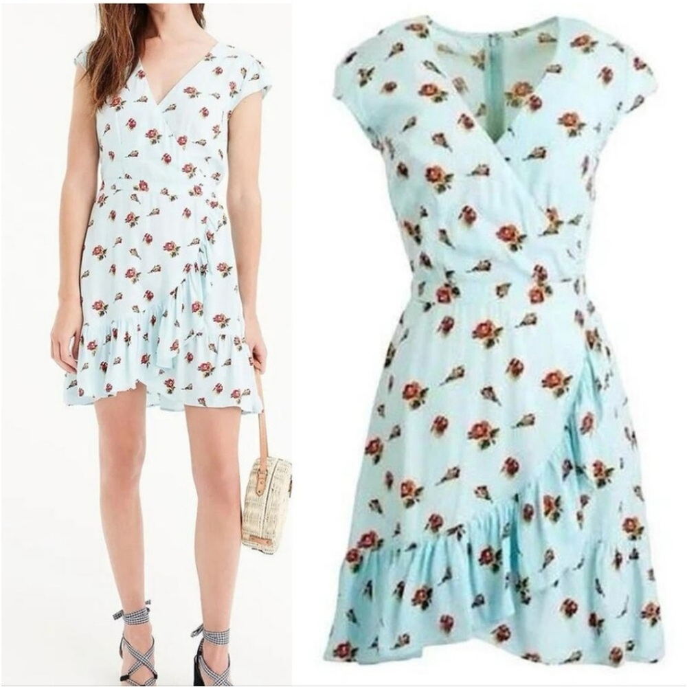 J. Crew Mercantile Blue Floral Faux Wrap Dress Size 4